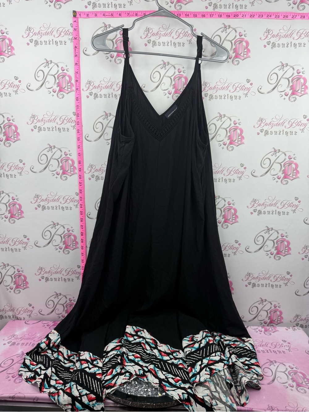 Addition Elle Black Maxi Dress with Printed Hem